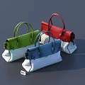 Colorful Canvas Handbags With Green Red Blue Designs And White Base Handles