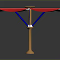 Red Outdoor Umbrella With Wooden Pole And Multi Panel Canopy Design