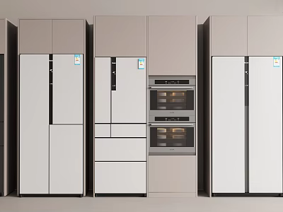 Modern Side By Side Refrigerators And Freezers With Sleek Kitchen Design 3d model
