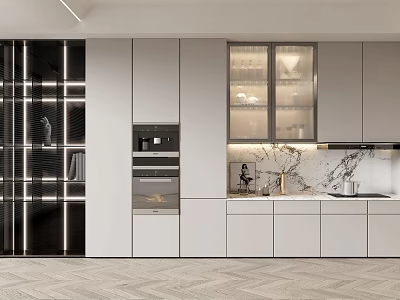 Modern Wine Cabinet With Glass Doors And LED Lighting In Kitchen Interior Design 3d model