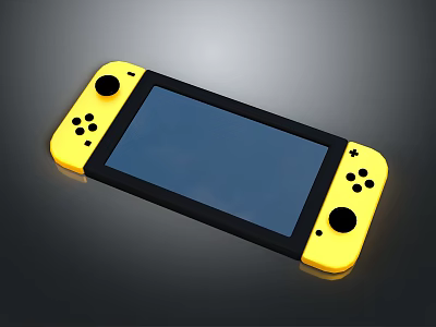 Yellow Handheld Game Console With Blue Screen And Dual Control Buttons 3d model