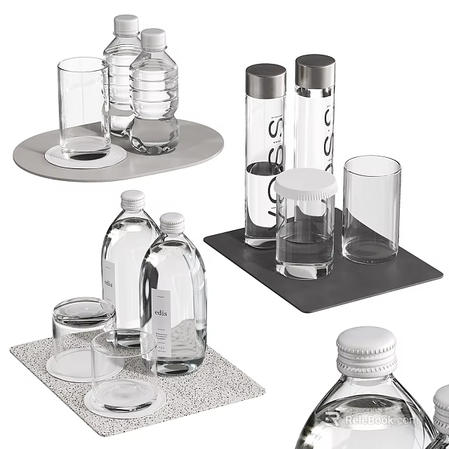 Modern Transparent Glass Cups With Lids And Trays In Different Shapes 3d model 