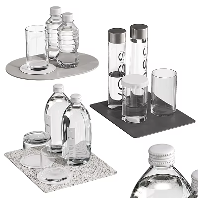 Modern Transparent Glass Cups With Lids And Trays In Different Shapes 3d model