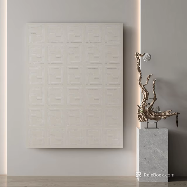 Square Modern Light Beige Grid Pattern Rug for Elegant Home Interior Decor 3d model