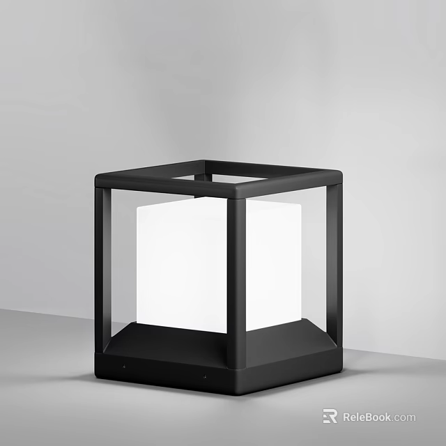 Modern Cube Shaped Black Outdoor Light With Metal Frame And Clear Panel For Exterior Use 3d model 