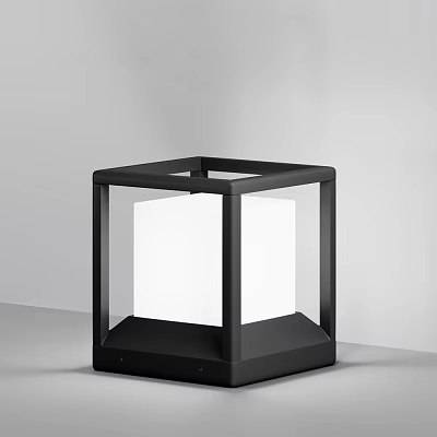 Modern Cube Shaped Black Outdoor Light With Metal Frame And Clear Panel For Exterior Use 3d model