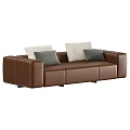 Modern Sofas Beige Fabric And Brown Leather With Grey Cream Cushions Stylish Design
