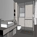 Modern Hotel Bathroom Interior Design With Glass Shower And Large Mirror