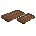 Set of Two Rectangular Wooden Trays With Curved Edges And Natural Grain