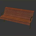 Modern Wooden Armchair with Black Metal Armrests and Horizontal Slats on Black Floor