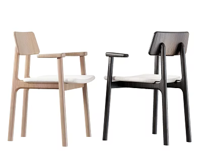 Modern Leisure Chair With Wooden Frame White Cushioned Seat In Light And Dark Wood Colors 3d model