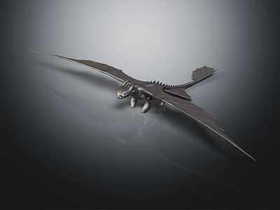 3D Fantasy Pterosaur Creature with Spread Wings on Sleek Gray Gradient Surface 3d model