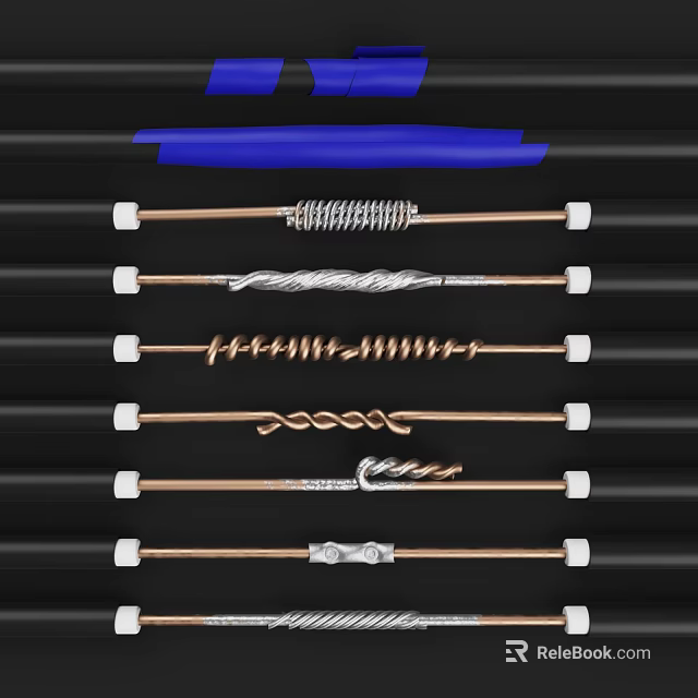 Various Decorative Metal Spiral Components With Different Twisted Styles And Metallic Tones 3d model