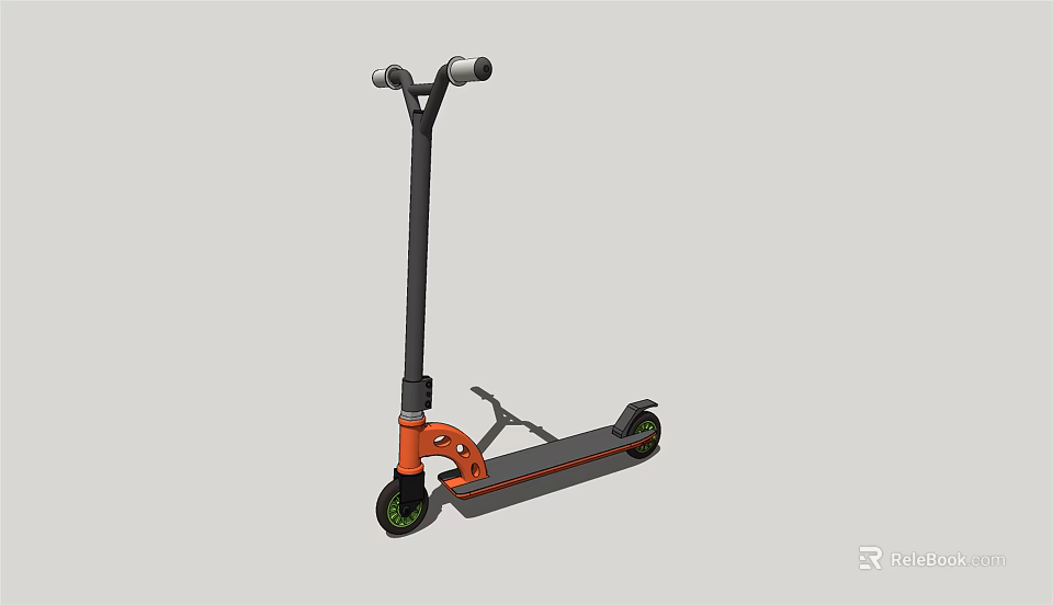 Modern Black Handlebar Scooter With Orange Frame Black Deck And Green Wheels 3d model 