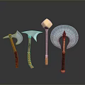 Medieval Battle Weapons Collection Featuring Axes Hammers With Ornate Handles And Unique Head Designs