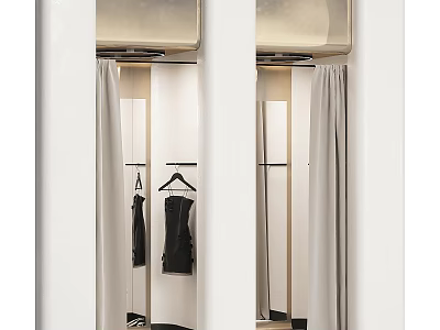 Clothing Store Fitting Room Interior With Hanging Clothes Mirror And Curtains 3d model