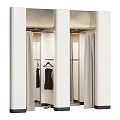 Clothing Store Fitting Room Interior With Hanging Clothes Mirror And Curtains