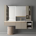 Modern Gray Bathroom Vanity With Mirror Sink Storage Cabinets And Open Shelves 3d model