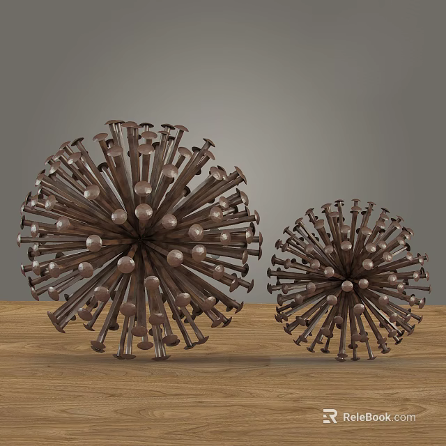Modern Metal Dandelion Decorative Ornament Set Large And Small For Home Wooden Tabletop 3d model 