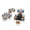 Modern Dining Table Set With Marble Top And Mixed Color Chairs 3d model