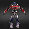 Detailed Mechanical Robot Character With Blue Helmet Red Silver Armor And Chest Logo