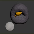 Gray Bean Bag Chair with Yellow Pillow and White Small Round Stool in Living Room