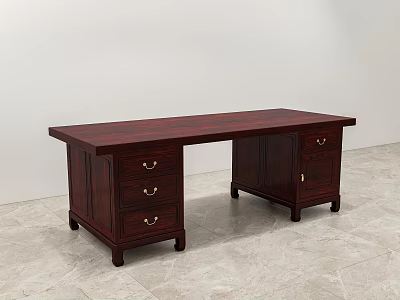Dark Wood Office Desk With Multiple Drawers And Classic Design Structure 3d model