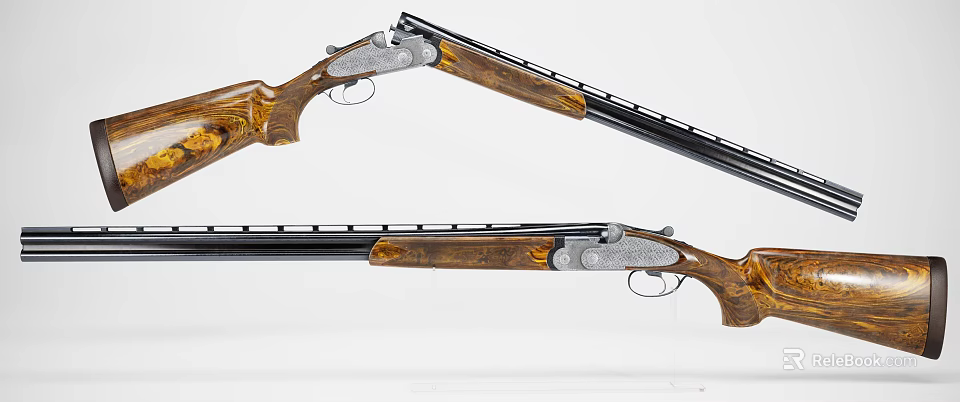 Classic Double Barreled Shotguns With Wooden Stock And Metal Components 3d model 