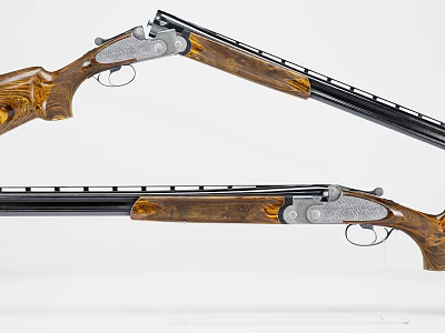 Classic Double Barreled Shotguns With Wooden Stock And Metal Components 3d model
