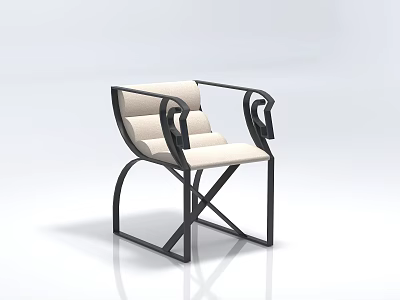 Modern Leisure Chair With Black Metal Frame Beige Cushion Curved Armrests X Shaped Legs Design 3d model