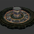 Mechanical Gear Structure With Central Tower And Red White Circular Lines