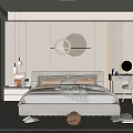 Modern Bedroom Interior Design With Round Decor Bedhead Wall Nightstand Lamps And White Chair