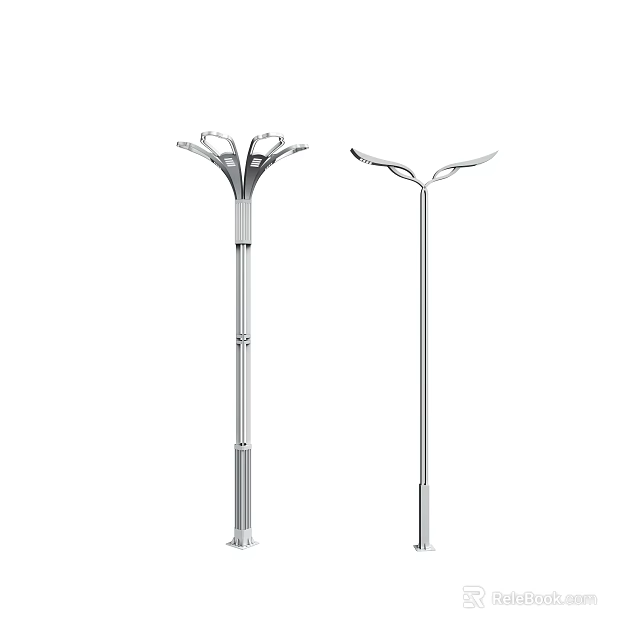 Modern Outdoor Street Lights With Silver Poles And Multi Head Design For Street Park 3d model 