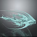 Light Blue Mythical Creature Head With Long Feathery Fins Artistic 3D Model Dark Background Reflection