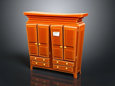 Classic Wooden Entryway Cabinet Sideboard With Multiple Doors Drawers And Gold Handles 3d model