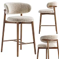 Modern Upholstered Bar Stools With Beige Fabric Seat And Wooden Frame Backrest