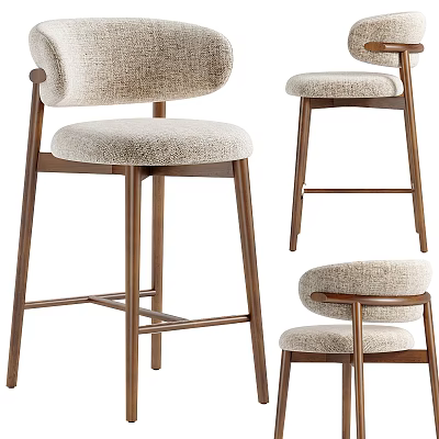 Modern Upholstered Bar Stools With Beige Fabric Seat And Wooden Frame Backrest 3d model