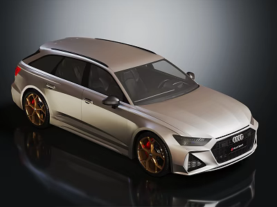Silver Audi Station Wagon With Modern Design And Gold Sporty Wheels 3d model