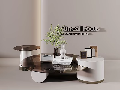 Modern Coffee Table With White Metallic Base Featuring Green Plant Vase Books Photo Frame 3d model