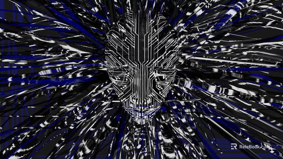 Futuristic Game and Movie Character with Circuit Board Abstract Face in Cyberpunk Mechanical Style 3d model 
