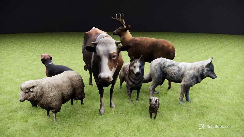 Different Reptile Species Living In Green Grassland With Other Animals 3d model 