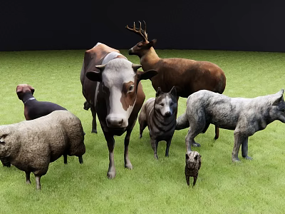 Different Reptile Species Living In Green Grassland With Other Animals 3d model