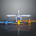 White And Blue Winged Character With Small Blue Winged Yellow Lightning And Orange Flame Creatures