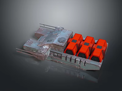 Military Armored Vehicle With Multiple Orange Containers And Heavy Duty Platform 3d model
