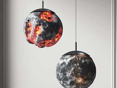Creative Modern Hanging Pendant Lights With Planet Shaped Design And Lava Red Gray Texture 3d model