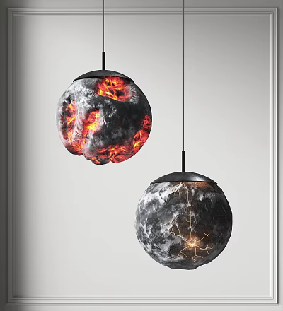 Creative Modern Hanging Pendant Lights With Planet Shaped Design And Lava Red Gray Texture 3d model