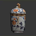 Ceramic Jar with Lid Floral Patterns Ornament and Side Handles for Home Use