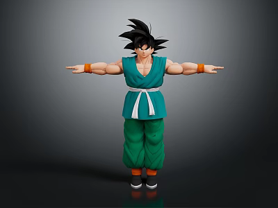 Game And Movie Character In Green Outfit With Black Spiky Hair And Arms Outstretched 3d model