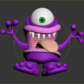 Cartoon Purple Monster Game Movie Character With Big White Eye Green Pupil Sticking Out Tongue 3d model