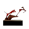 Red Animal Sculpture Featuring Leaping Panther And Antelope On Black Base